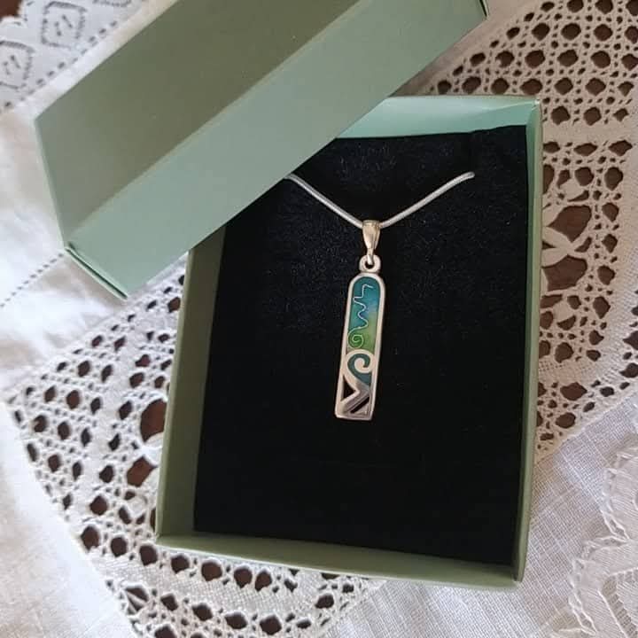 Cloisonné Enamel Pendant Emerald Bar - handmade cloisonne enamel