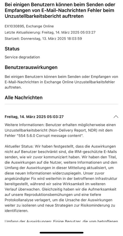 Exchange Online Störung EX1030895