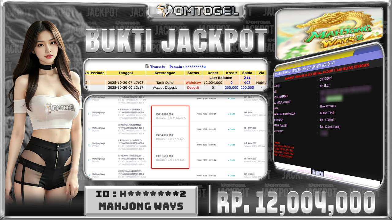 OMTOGEL JACKPOT PGSOFT MAHJONG WAYS 12 JUTA DI BAYAR LUNAS ,-