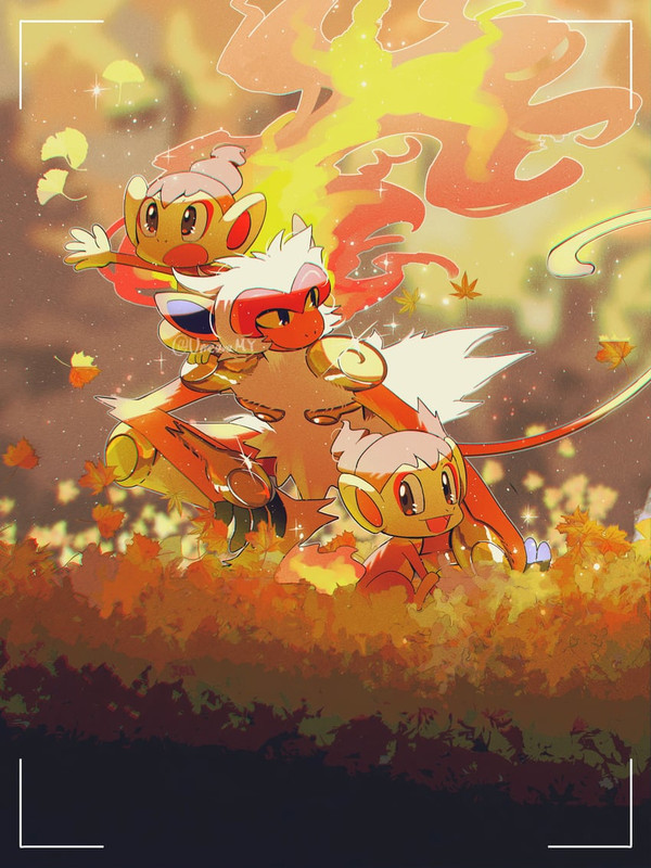 chimchar-and-infernape-pokemon-drawn-by-