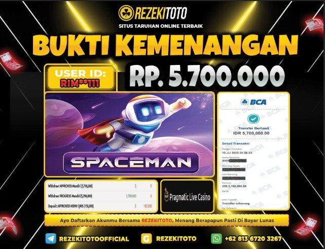 BUKTI KEMENANGAN 10 JULI 2025 SPACEMAN 5 JUTA 