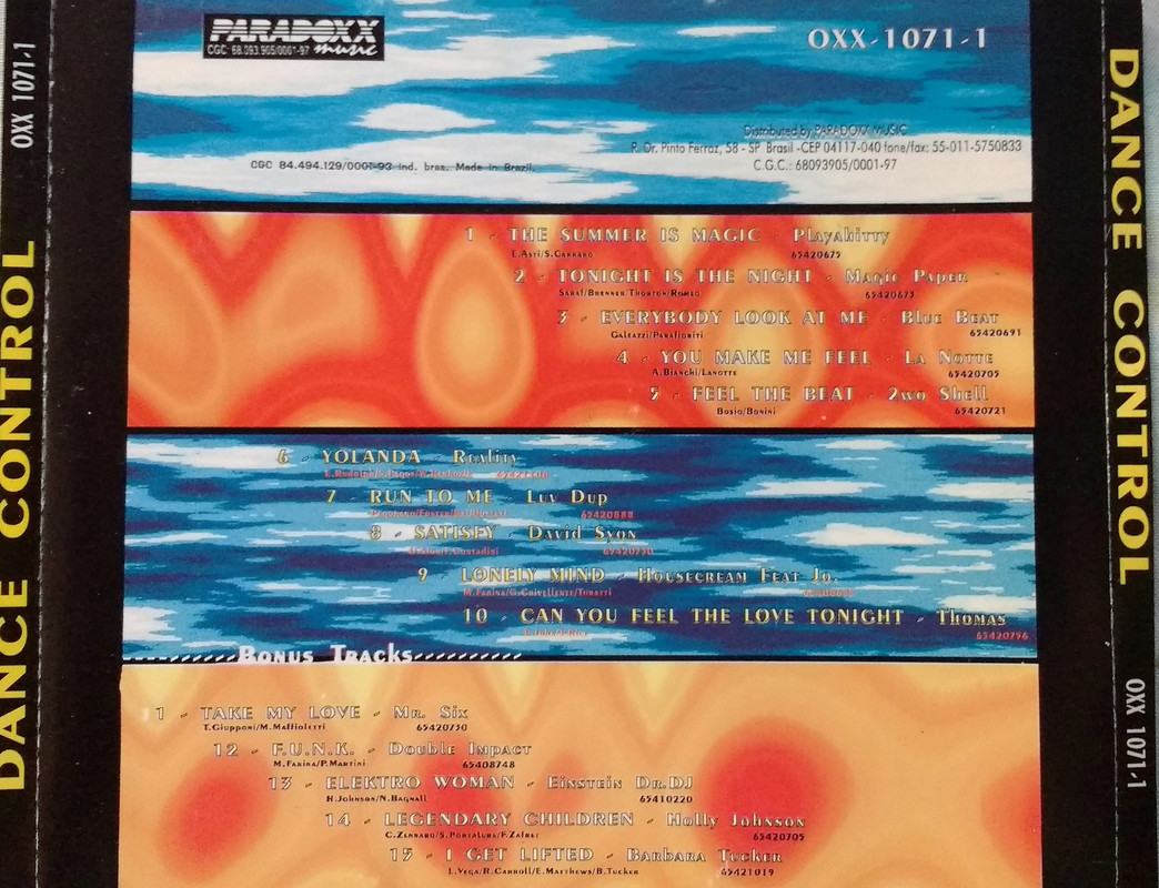 paradoxx - 11/03/2023 - Various – Dance Control (CD, Compilation)(Paradoxx Music – OXX 1071-1)  1994 Dance-Control-verso
