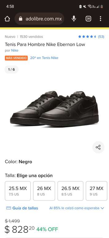 Mercado Libre: Tenis Nike Ebernon low (negros) 
