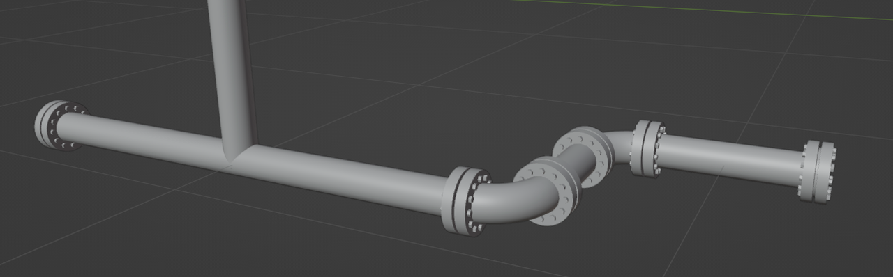 Grey 3D pipe with flanges on the corner pieces