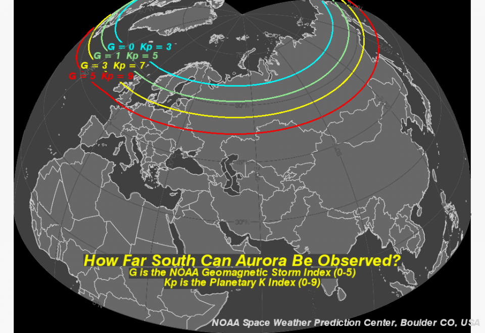 KP Index Graphic - how far south can you see the northern lights?