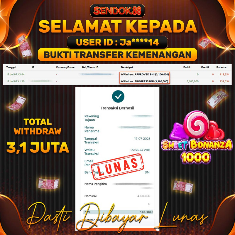 SENDOK88 JEPE! SWEET BONANZA 1000 Rp 3.100.000,- LUNAS!