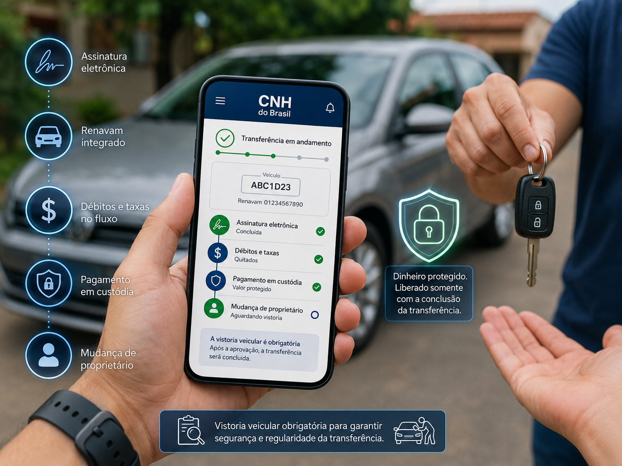 Transferência de carro usado pelo celular: Contran cria fluxo digital com pagamento em custódia