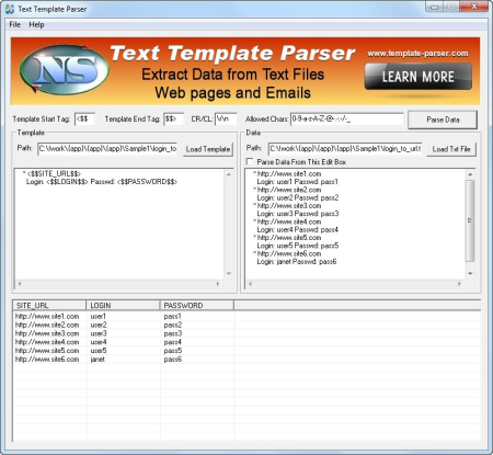 Text Template Parser 2.5