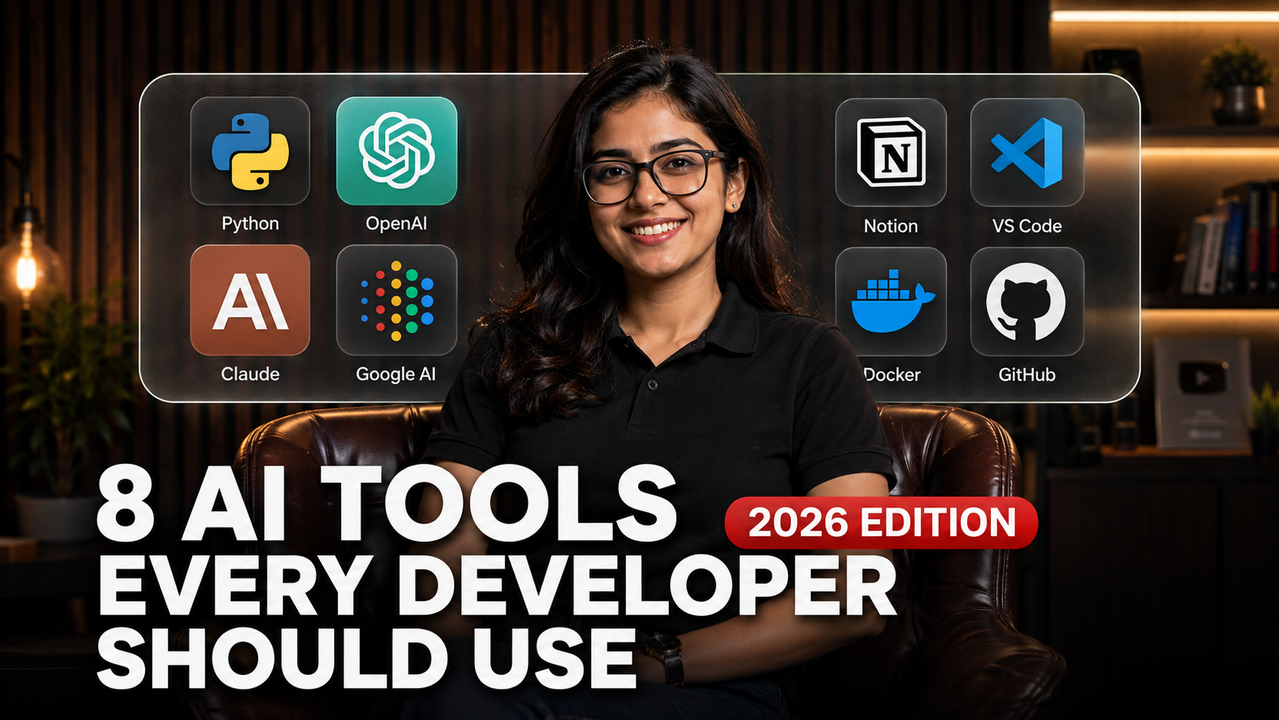Result of: 8 AI Tools Every Developer Needs 2026 YouTube Thumbnail AI Prompt