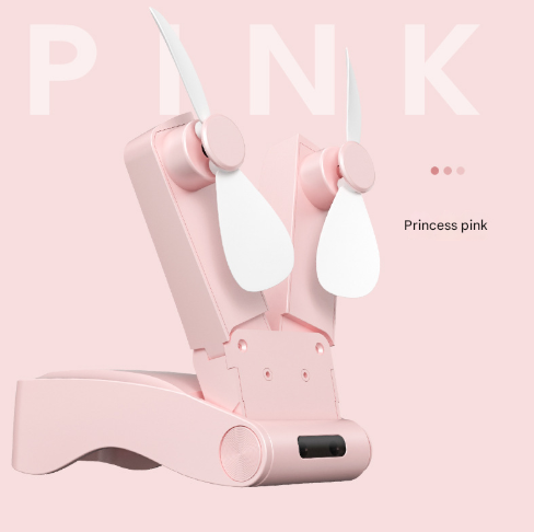 Supplier reference image for Pink Creative Dual-Head Folding Handheld Fan - USB Rechargeable, 3-Speed