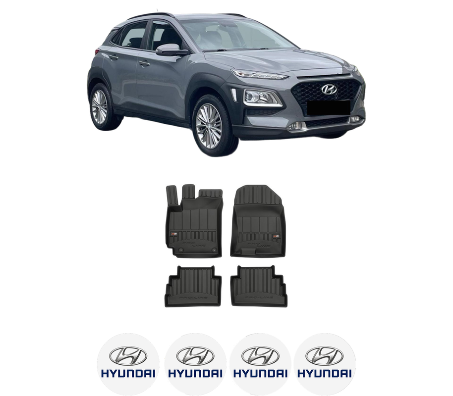 Set covorase presuri HYUNDAI KONA (OS, OSE, OSI) din 2017-2023, auto, din cauciuc thermoplastic, 4 Stickere auto cu HYUNDAI