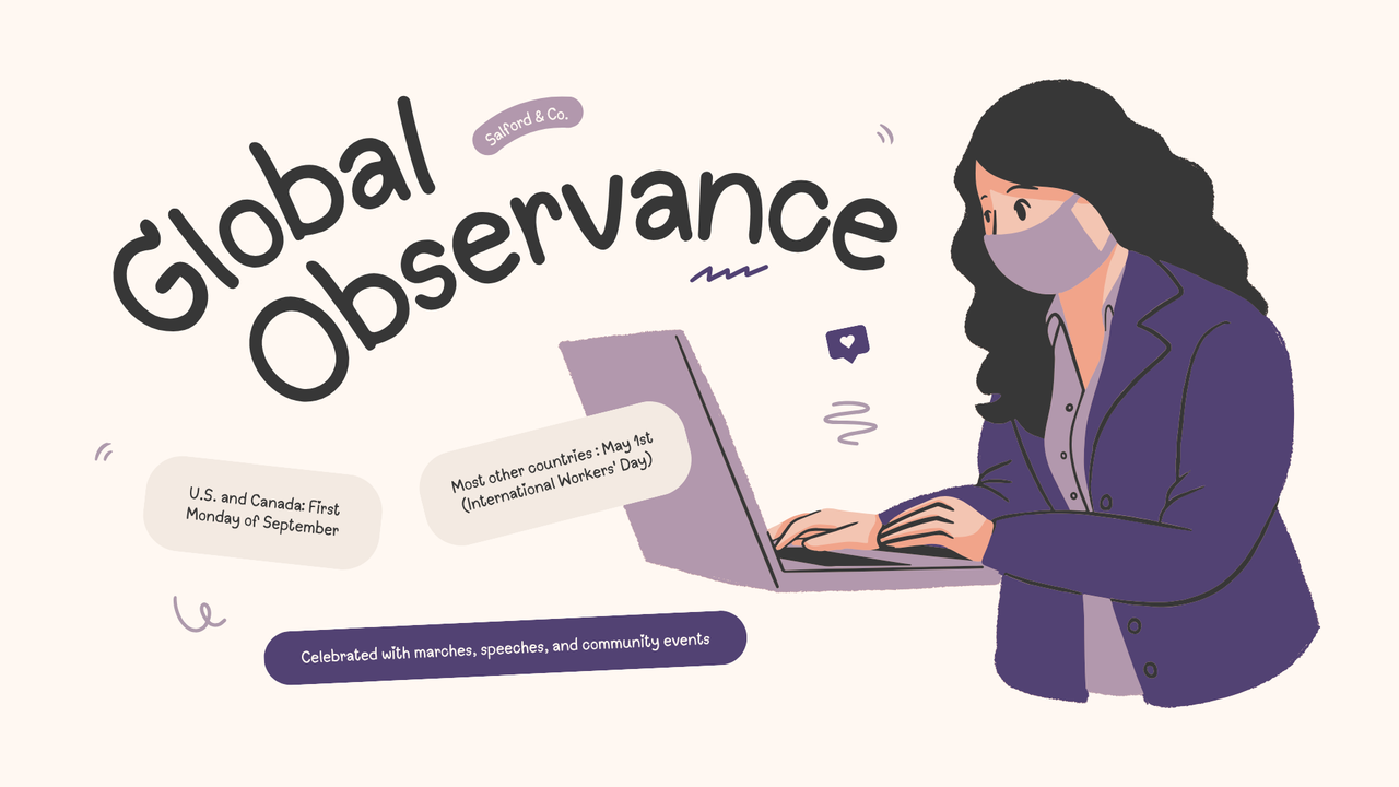 Tan Green and Black Illustrative Labor Day Presentation