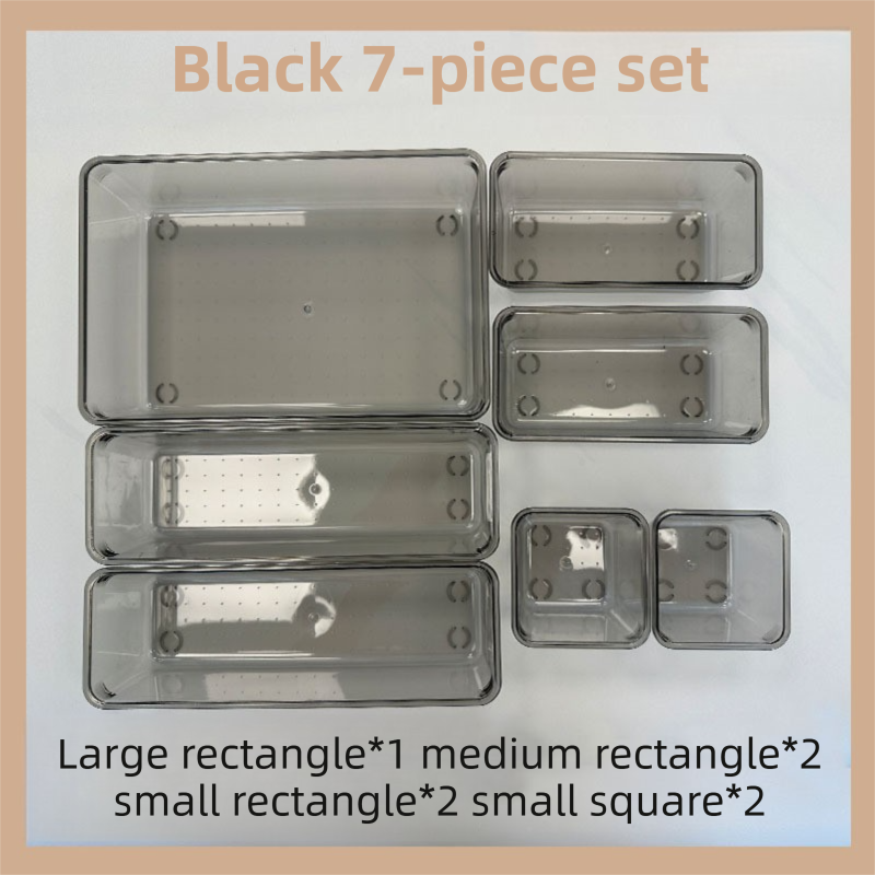 7PCS Black Transparent Stackable Organizer Set - 4-Size Versatile Desktop & Drawer Divider
