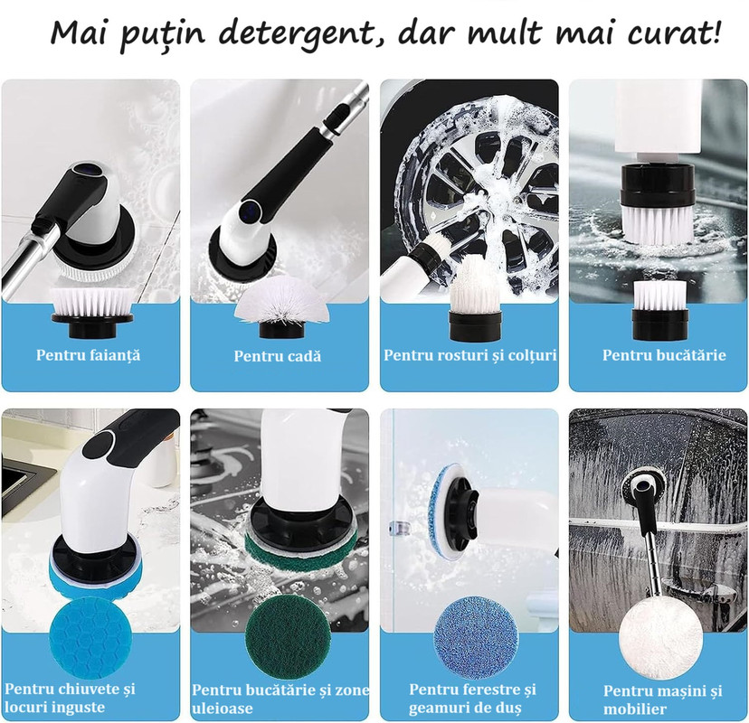 Perie Electrica Pentru Curatare InteliRO Fara Fir 9 Accesorii Pentru perie-electrica-pentru-curatare-inteliro-fara-fir-9-accesorii-pentru