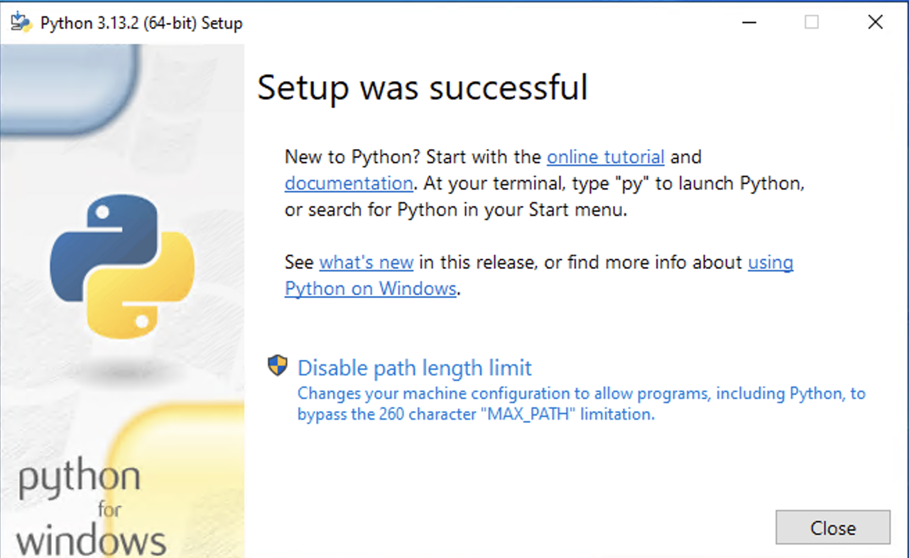 Python GUI Installer Success Message