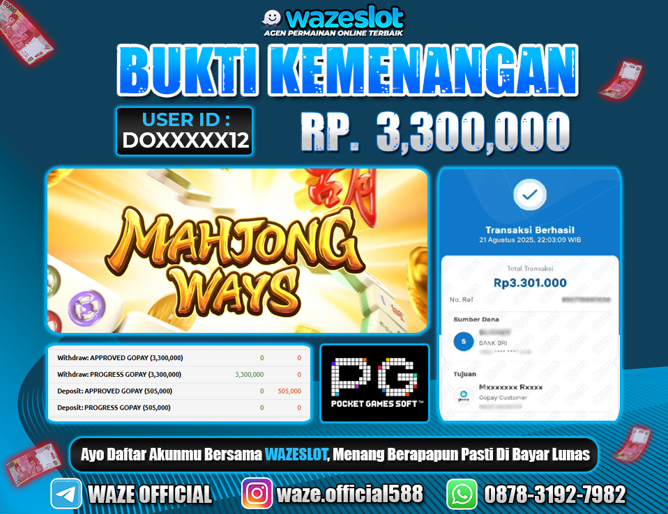 BUKTI KEMENANGAN 22 AGUSTUS 2025 GAME MAHJONG WAYS ( PG SOFT )