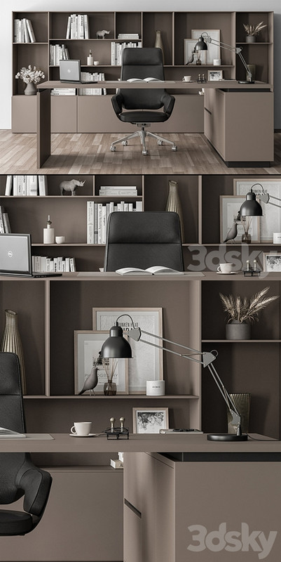 Boss Desk and Library Black and Beige - Office Furniture 315