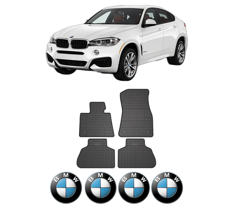 Set covorase presuri BMW Seria X6 (F16, F86) din 2014-2019, auto, din cauciuc thermoplastic, 4 Stickere auto cu BMW Seria