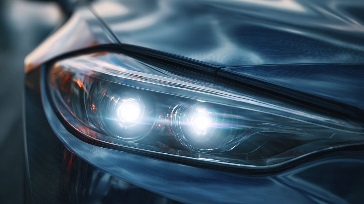 Фары автомобиля, покрытые бронепленкой для защиты