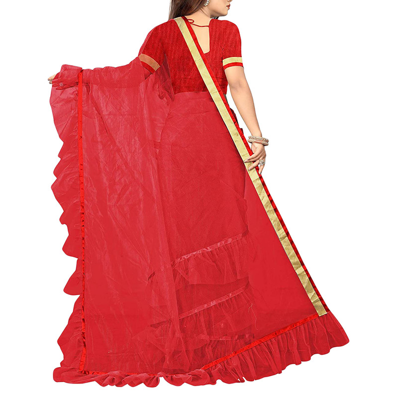 Saree de red con volantes con blusa pieza con volantes ropa de fiesta étnico sari para mujer - Imagen 19 de 21