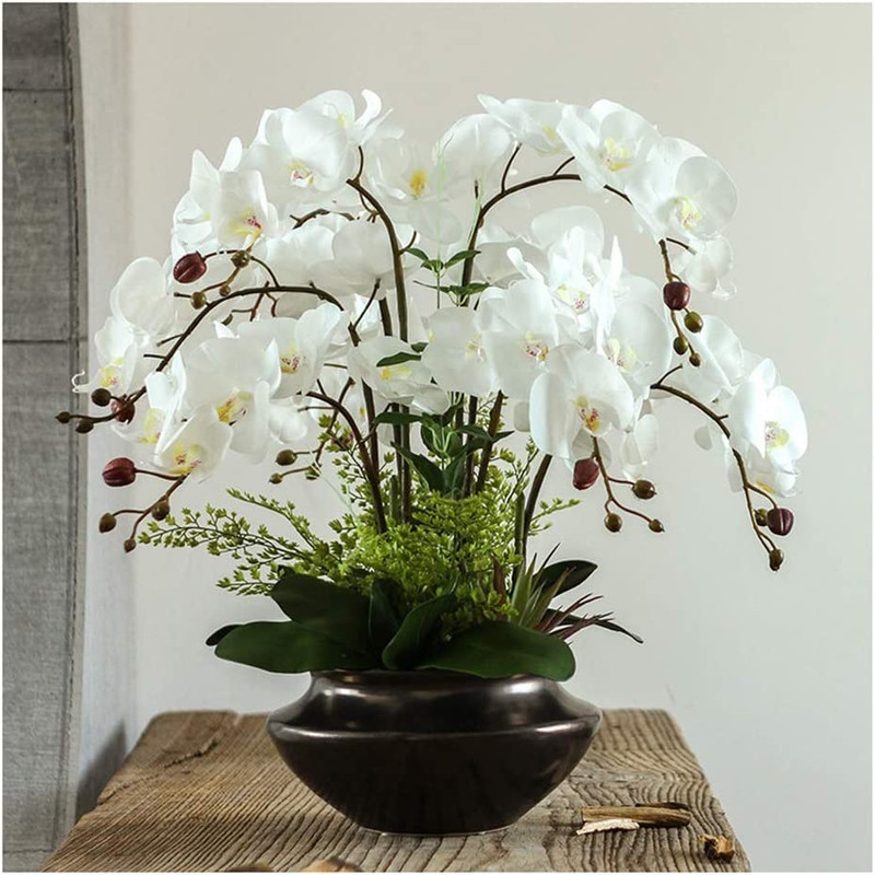 HRTC Faux Orchids Decoration Artificial Flowers Artificial Phalaenopsis Flowers Plant Decoration wit