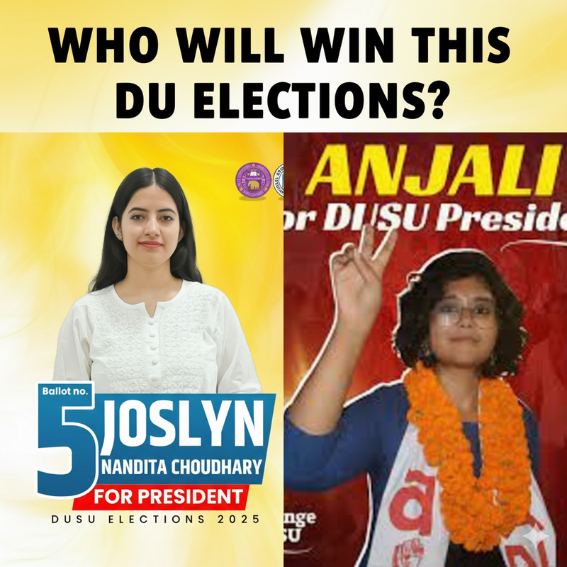 Campaign posters for DUSU election candidates at Delhi University's North Campus