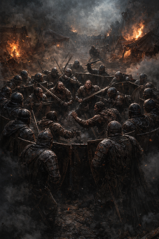 Ілюстрація створена ДЖПТ чатом: момент зачистки табору бандитів