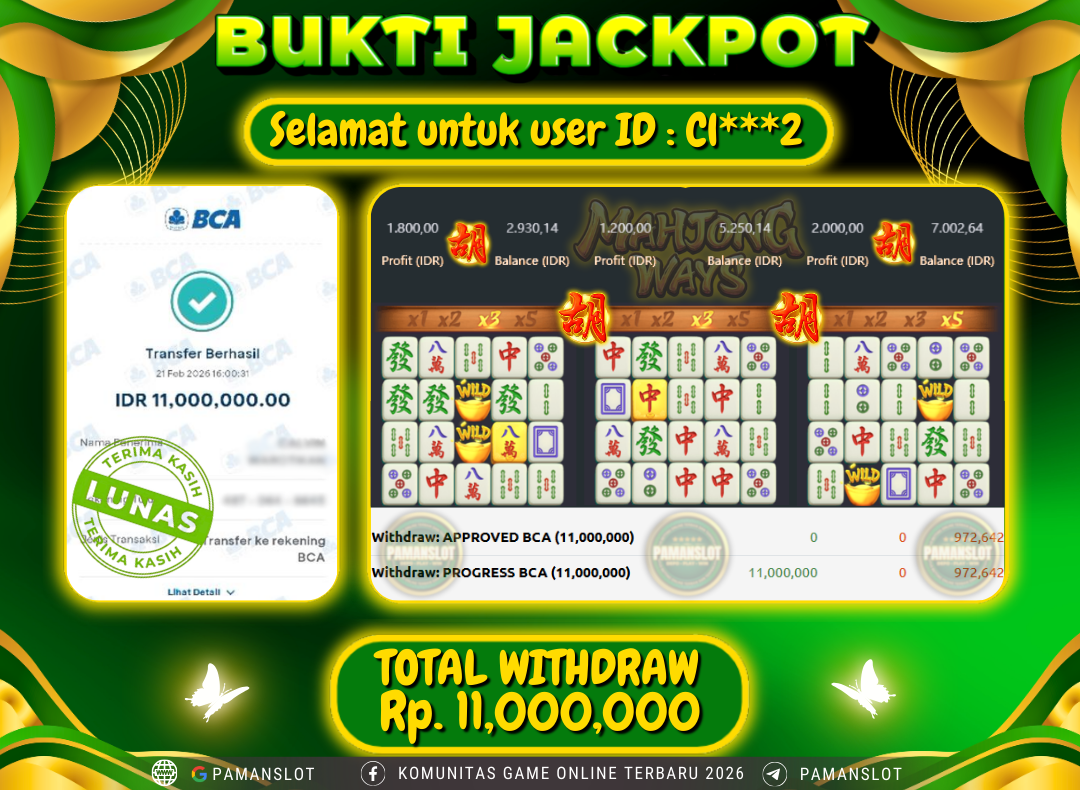 PAMANSLOT JACKPOT Game PG - Mahjong Ways  Rp.11,000,000- LUNAS