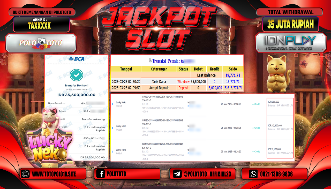 POLOTOTO JACKPOT SLOT LUCKY NEKO Rp.35.500.000,-