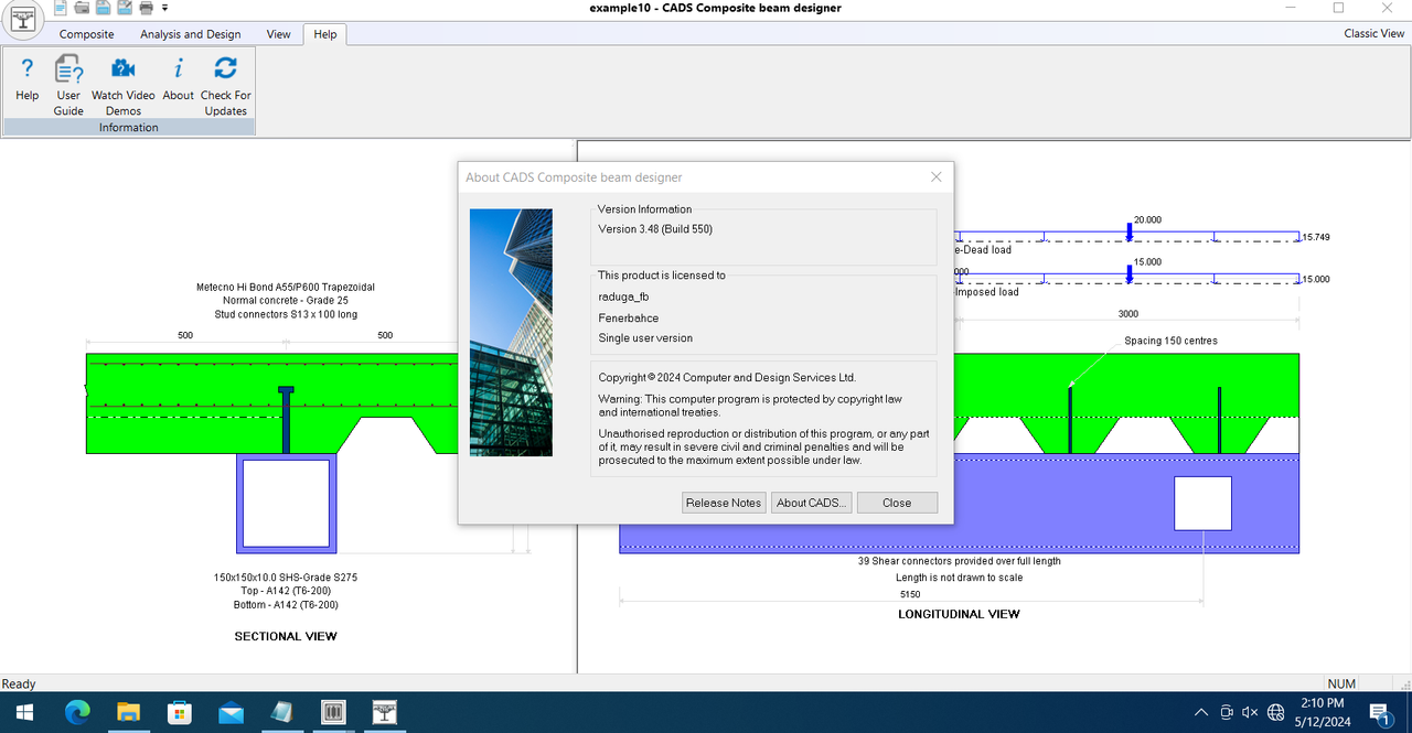 Working with CADS Composite Beam Designer 3.48 full activated