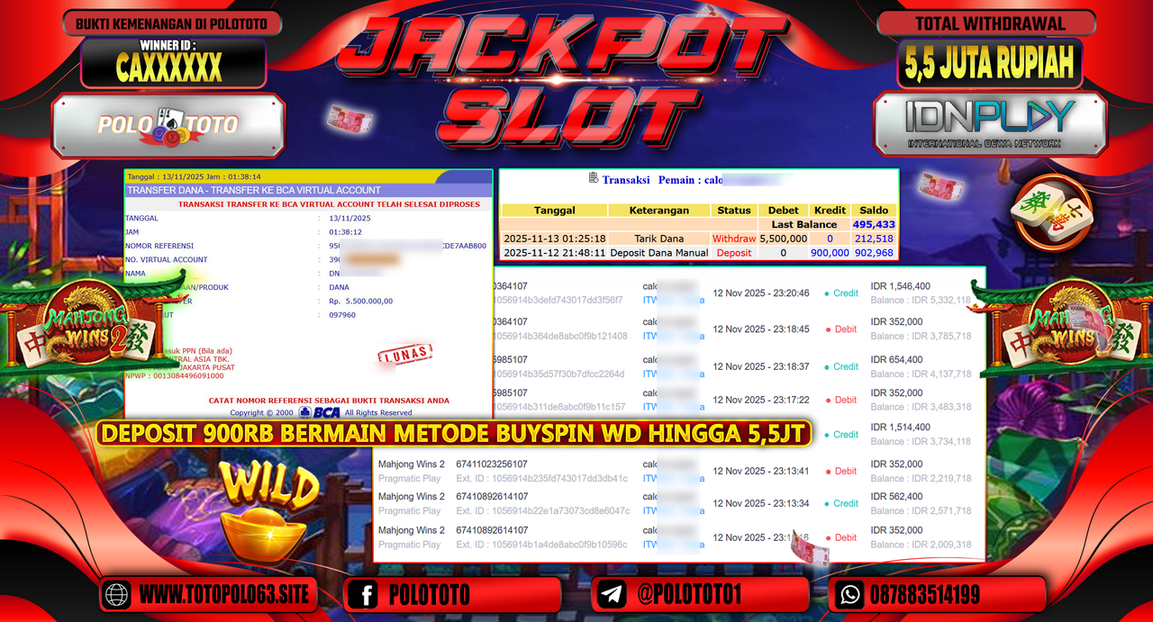 POLOTOTO JACKPOT SLOT MAHJONG WINS 2 Rp.5.500.000,- LUNAS