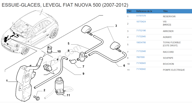 Connexion Tuyau Lave Glace  Fiat 500 voitures anciennes - Pare-brises,  vitres et système d'essuie-glace
