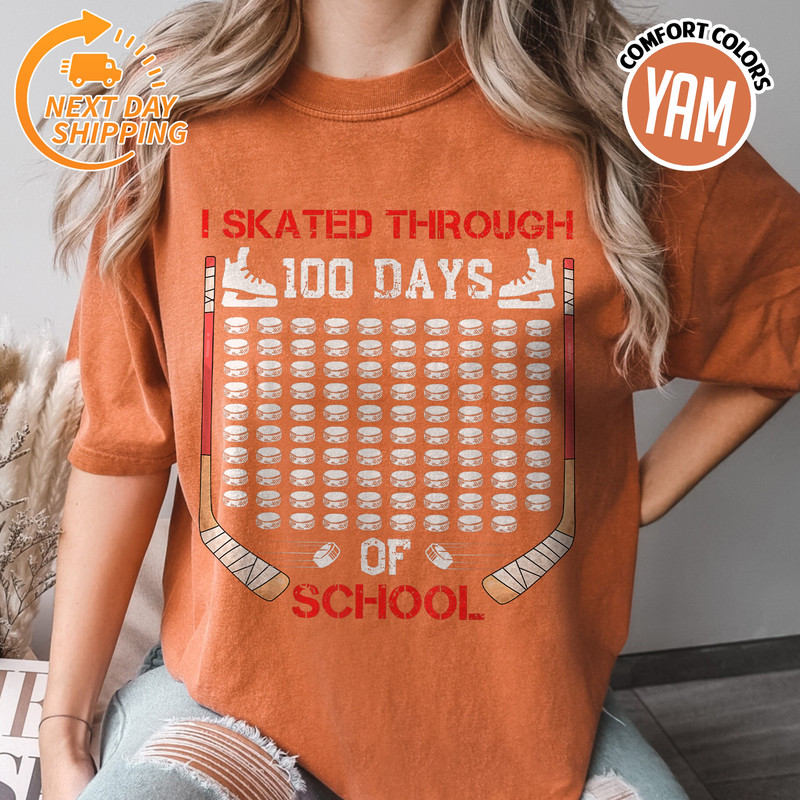 B0DT4BM6XP I Skated Through 100 Days Of School Ice Hockey Fan 100Th Day T Shirt MK0