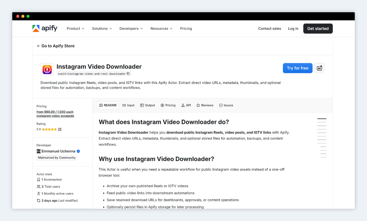 Instagram Video and Reel Downloader on Apify