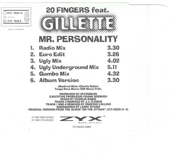 13/01/2023 - 20 Fingers Feat. Gillette ‎– Mr. Personality (CDM)(ZYX Music ‎– ZYX 7838-8) 1995 R-524615-1201720630