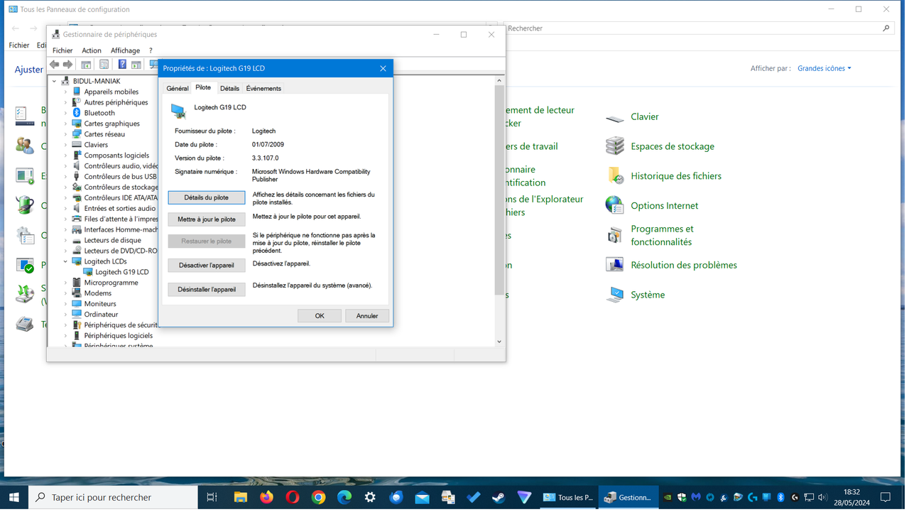 version du pilote logitech