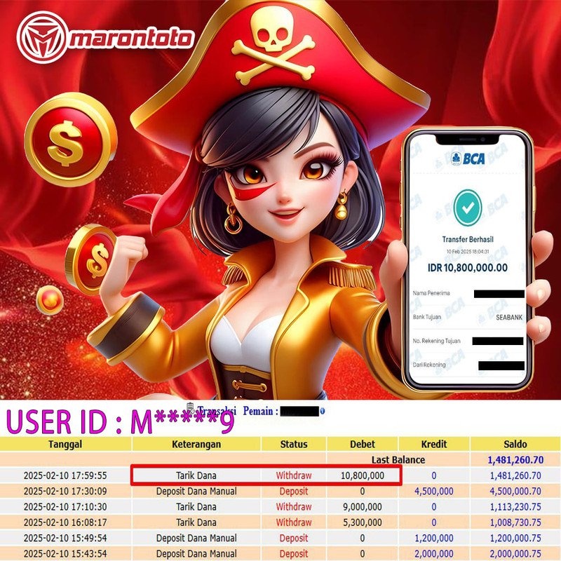 Bukti Kemenangan Member Marontoto Sebesar 10.800,000 JuTa