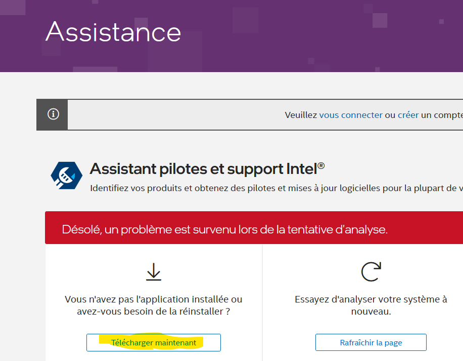 Capture d écran Assistant pilotes Intel 2026 01 27 145633