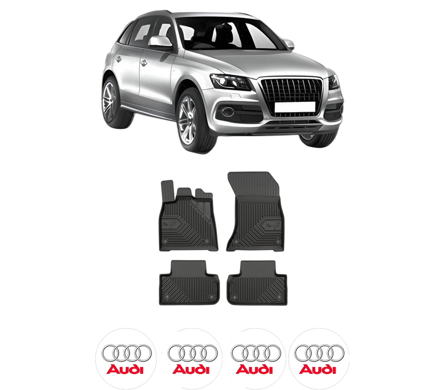 Set covorase presuri AUDI Q5 (8RB) din 2008-2017, auto, din cauciuc thermoplastic, 4 Stickere auto cu AUDI
