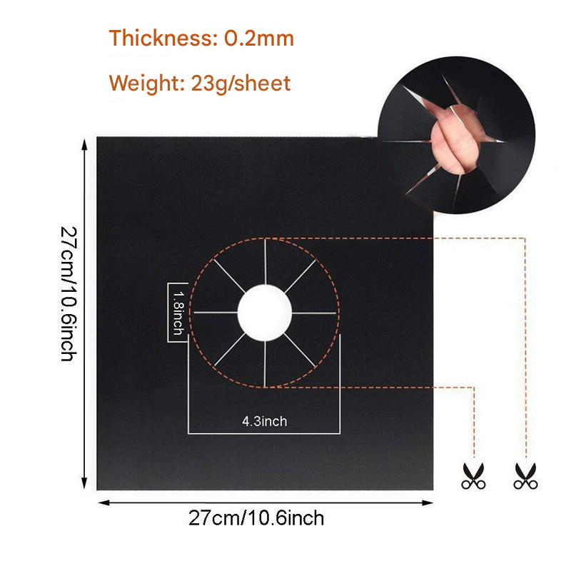4-Piece Black Reusable Oil-Proof Teflon Stovetop Burner Liners - Cuttable, Non-Stick, Heat-Resistant & Dishwasher Safe Clean Pad