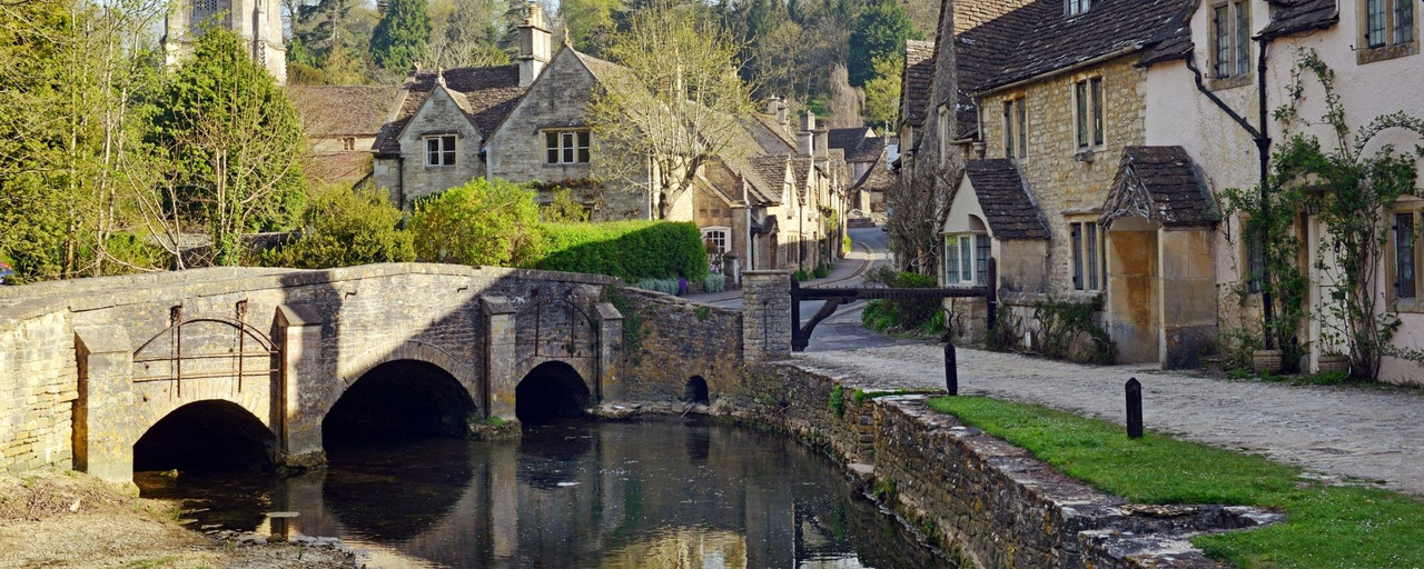 Historic conservation area street with traditional buildings