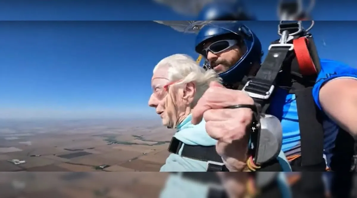 Abuelita de 104 años salta en paracaídas y se vuelve viral