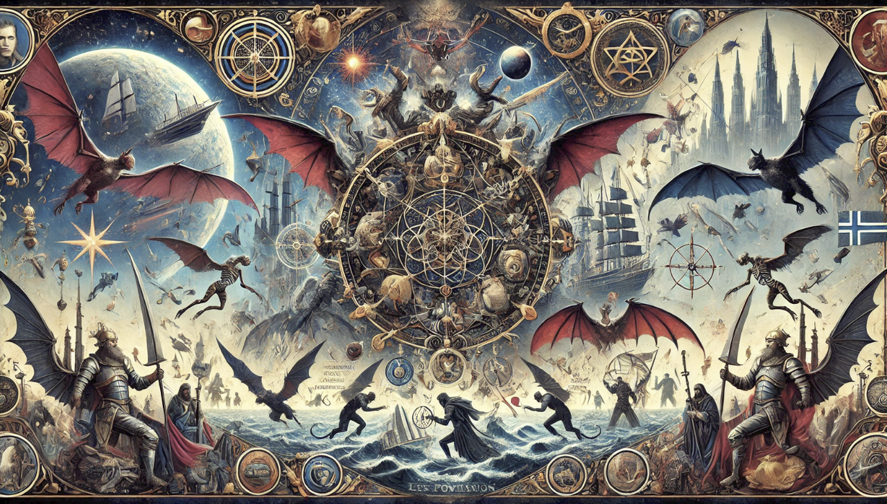 Bannière : dragons, flottes et cosmologie — Cycle des Fondateurs