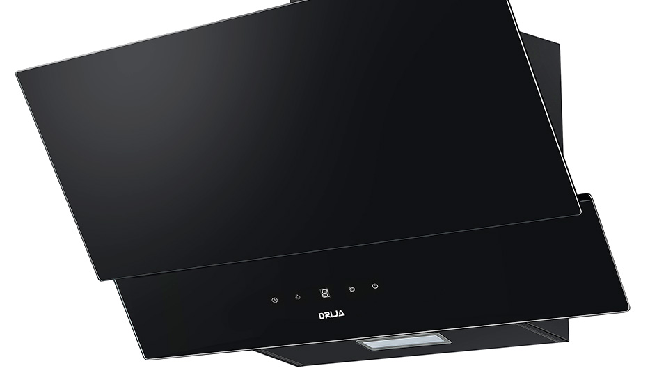 Extractor de Grasa Drija Rectángulo 76 Black con diseño inclinado y acabado en vidrio templado negro.