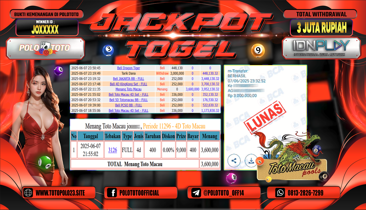POLOTOTO JACKPOT TOGEL TOTO MACAU Rp.3.000.000,-