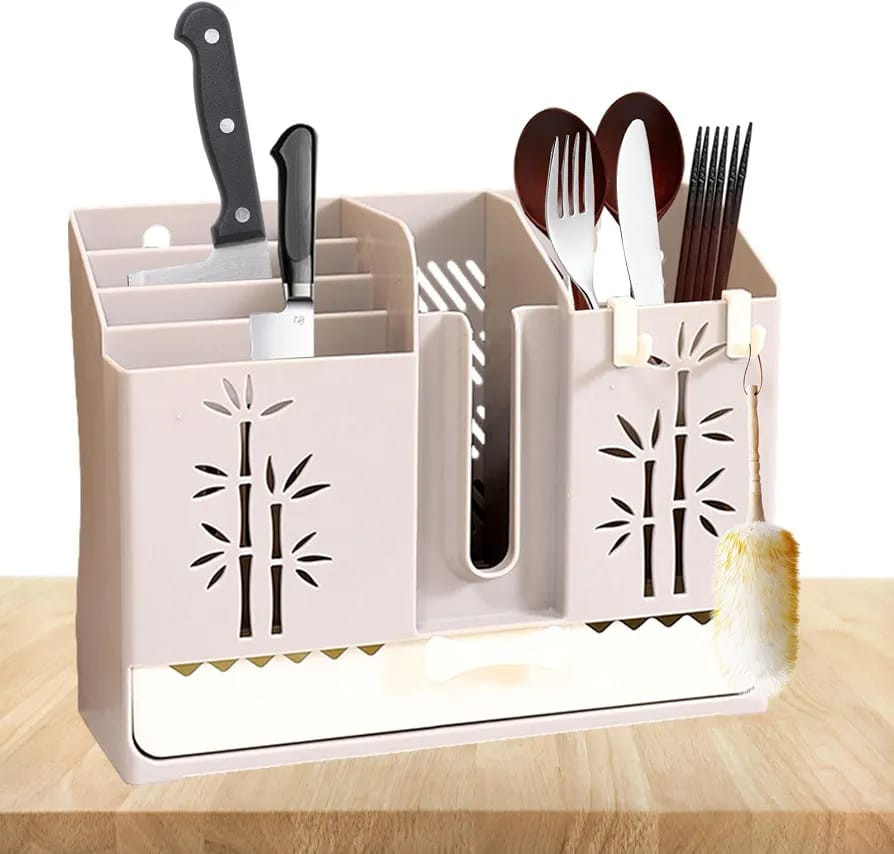 Multi-Functional Wall-Mounted Kitchen Cutlery and Spoon Storage Rack