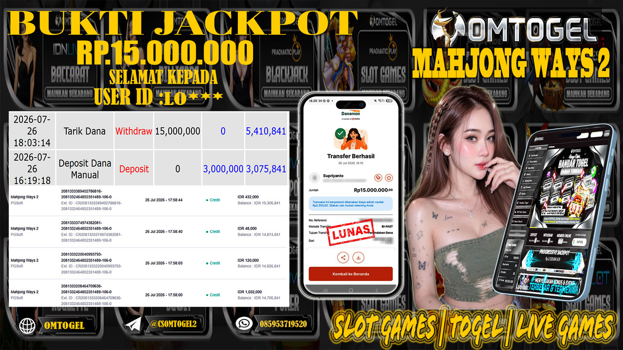 OMTOGEL JACKPOT PG SOFT MAHJONG WAYS 2 Rp,15,000,000,- DIBAYAR LUNAS