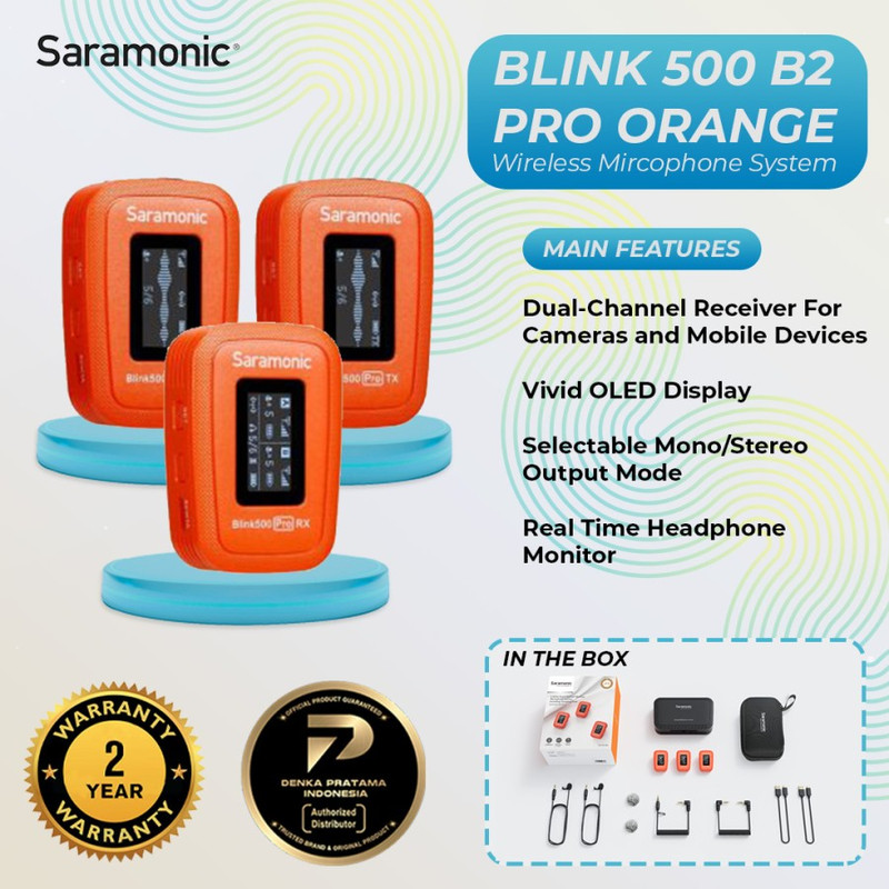 jual Saramonic Blink 500 PRO B2 Orange Wireless Microphone Lavalier harga spesifikasi