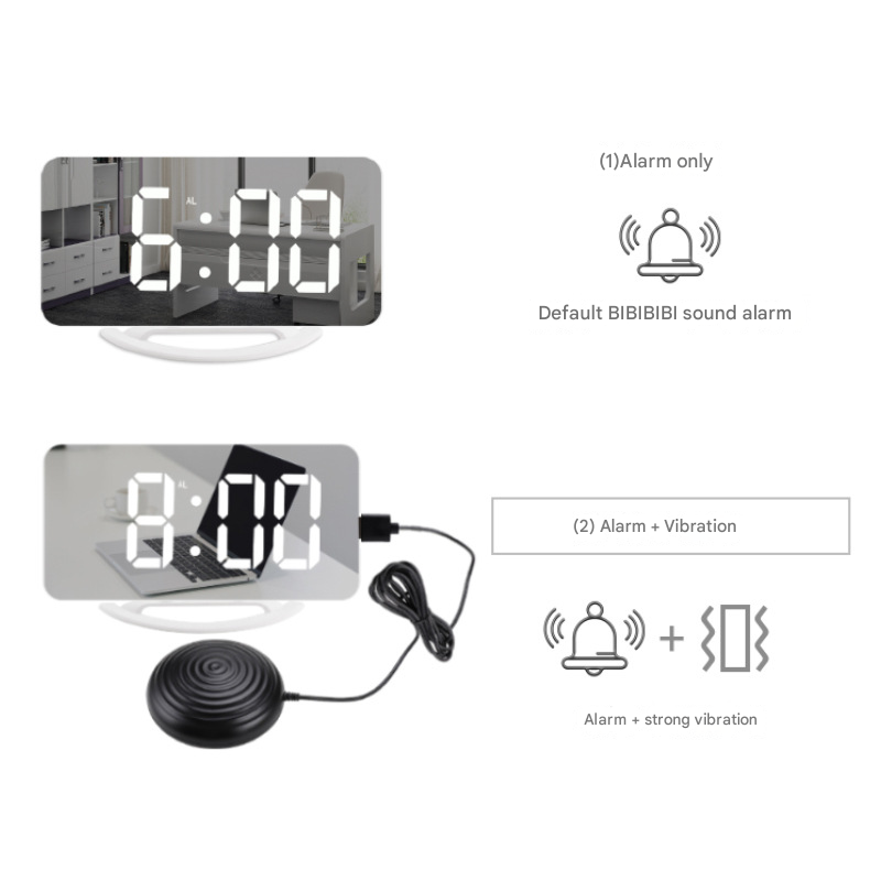 Reloj despertador multicuional de Alta vibración adecuado para personas con problemas de Sueño graves, Reloj de Espejo digital para adultos con cama mecánica - details 2