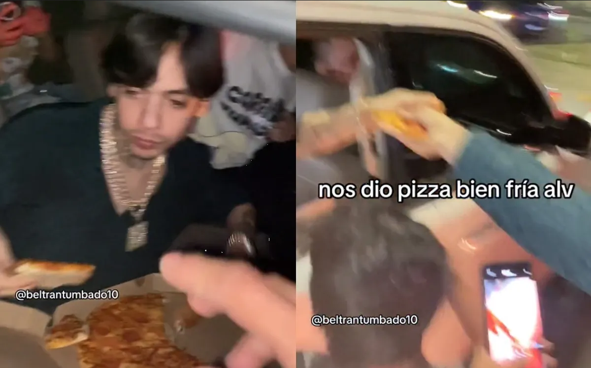 Natanael Cano regala pizza fría a sus fanáticos en plena calle; así fue